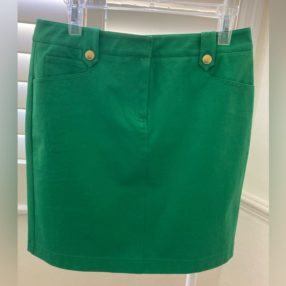 J. McLaughlin Emerald Pencil Skirt with Gold Buttons